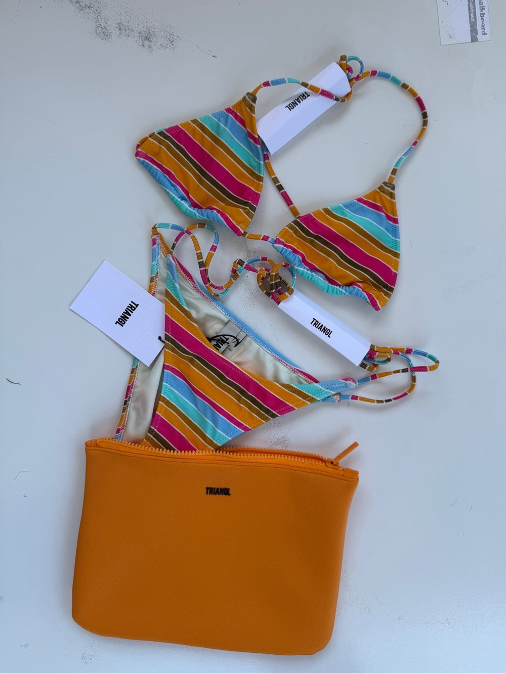triangl swimwear Multicolor Striped Triangle Bikini with Orange Pouch